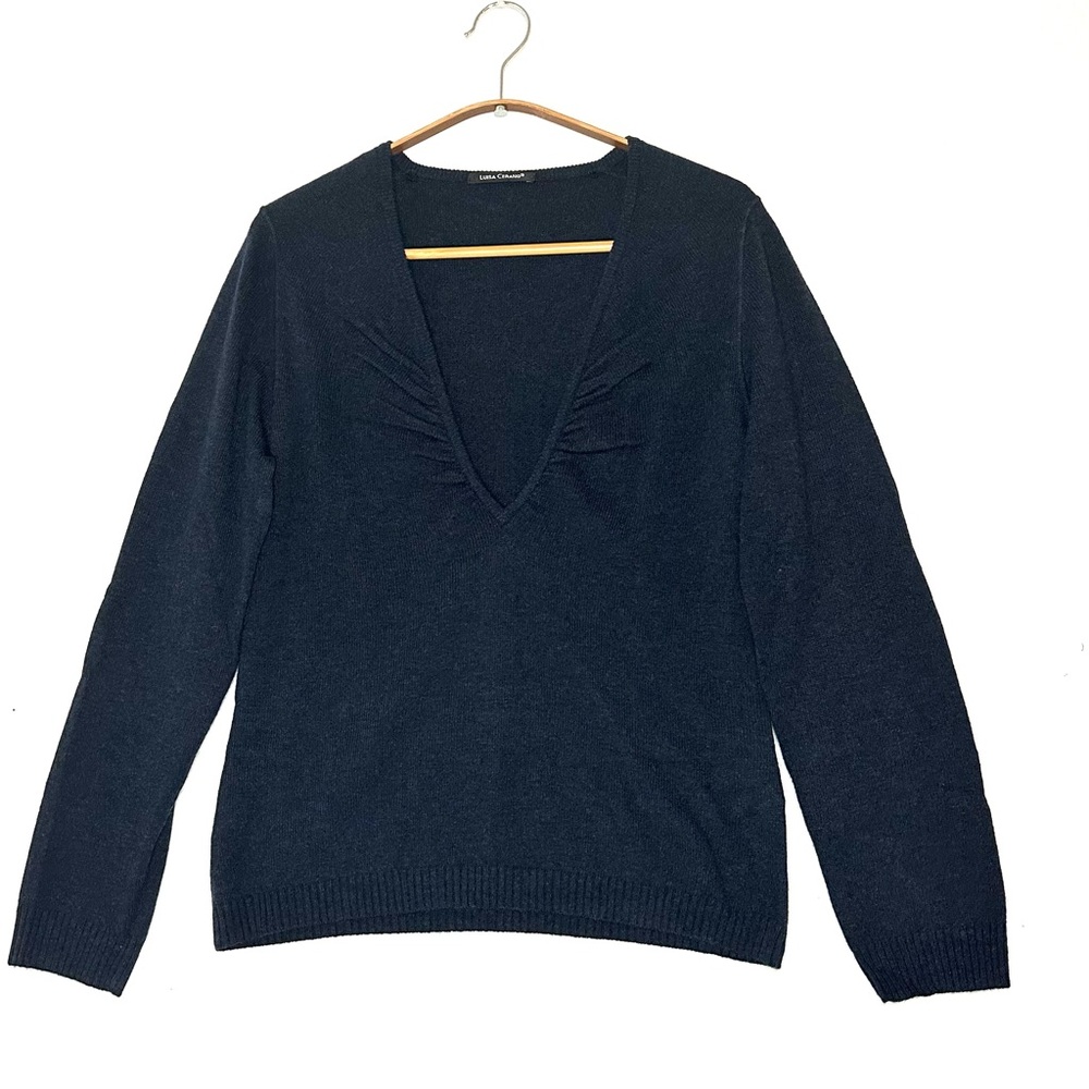 Luisa Cerano Women’s Sweater Wool Cashmere Blend V-Neck Blue Size 10